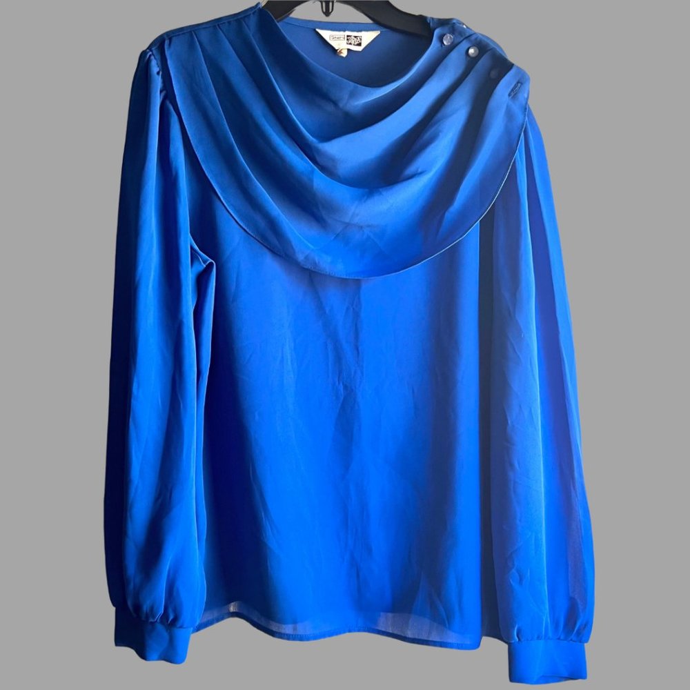 Sears Royal Blue Sheer Dress Shirt w/ Pleated Cow Neck